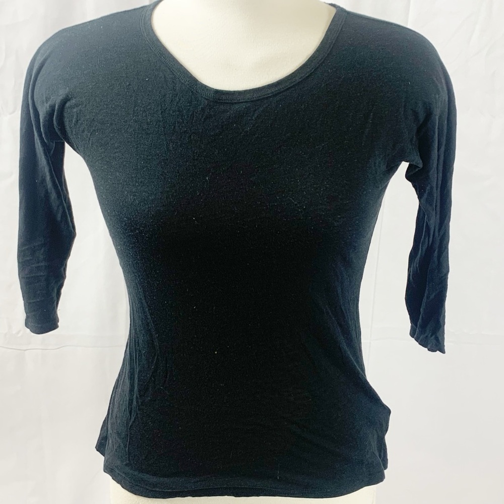 J. Crew Black 3/4 Sleeve Cotton Modal Top (XS)
